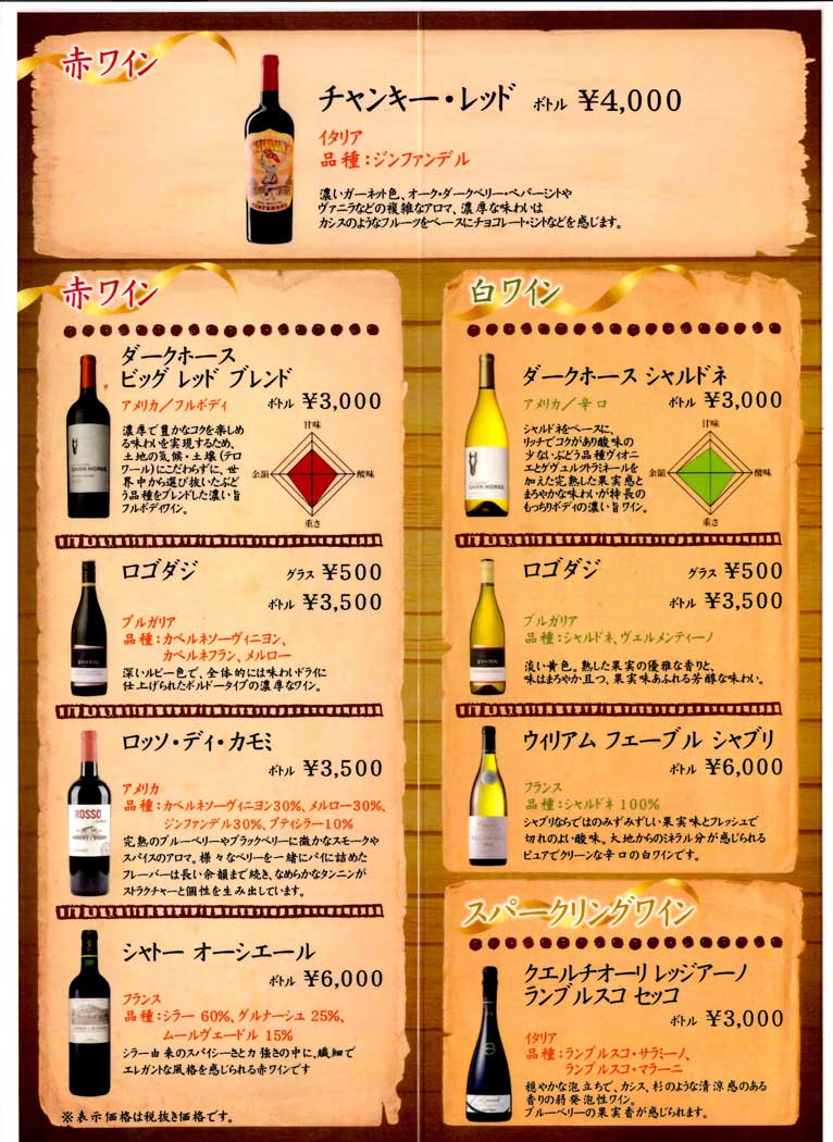 天平のワインメニュー